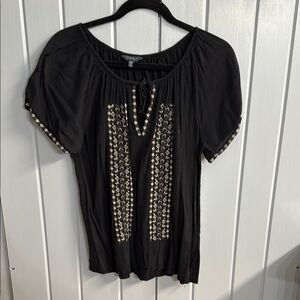 Lucky Brand Black Silver Embellished Puff Sleeve Blouse